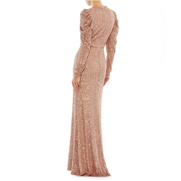 Mac Duggal Sequined Puff-Sleeve Sheath Gown size 2 - Picture 2 of 10